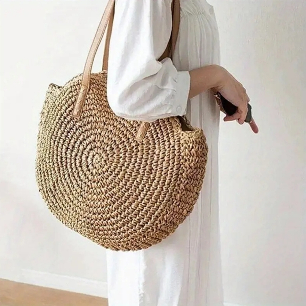 Straw Woven Tote Bag Double Handle